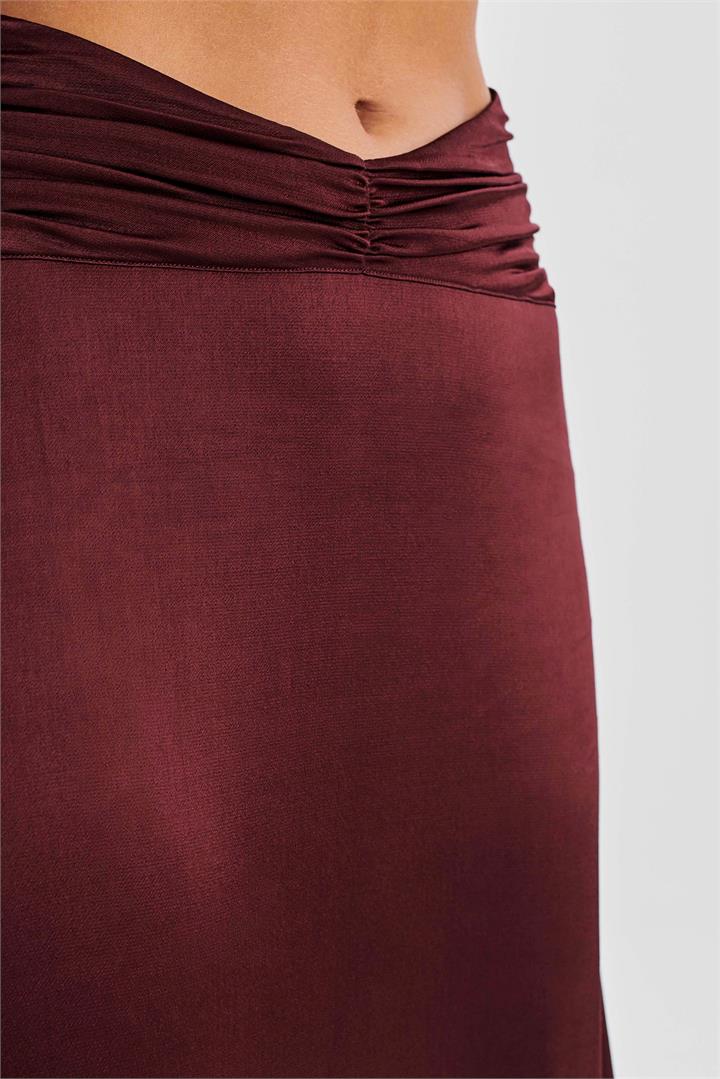 Clara Satin Ruched Maxi Skirt - Plum