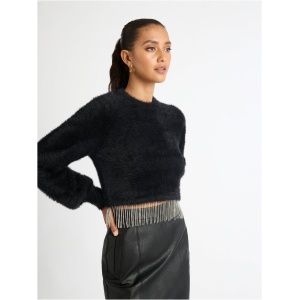 Crsytal Fringe Knit Jumper Black SHEIKE