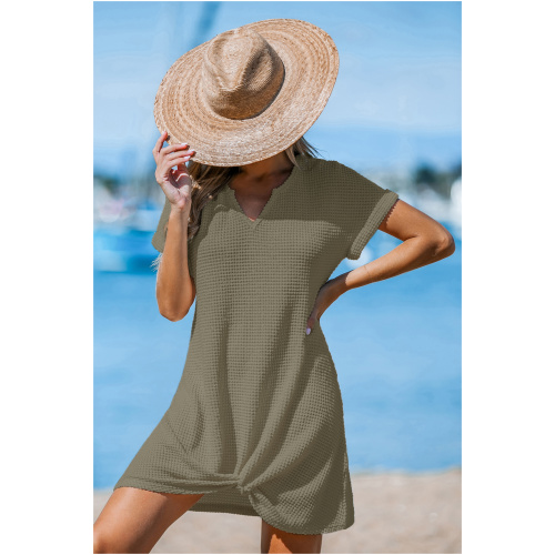 Cupshe Green Split Neck Hem Twist Jersey Cover-Up Dress - Green,L