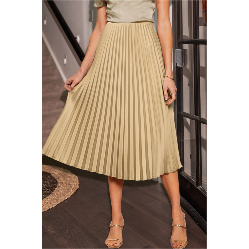 Cupshe Light Brown Pleated Satin Midi Skirt - Light Brown,L