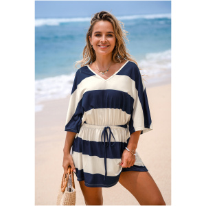 Cupshe Nautical & Nice Striped Cover-Up Mini Dress - Blue,L