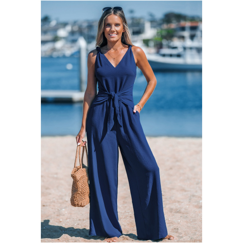 Cupshe Navy Sleeveless Straight Leg Jumpsuit - Navy,L