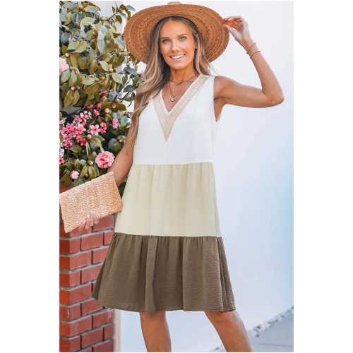 Cupshe Neutral V-Neck Tiered Midi Dress - Beige,L