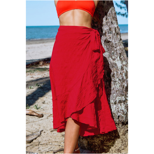 Cupshe Red Asymmetrical Wrap Midi Skirt - Red,L