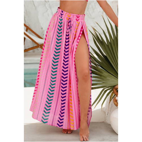 Cupshe Sunset Chevron Smocked Waist Cover-Up Maxi Skirt - Pink,L