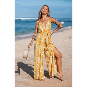 Cupshe Tropical Sunshine Sleeveless Wide Leg Jumpsuit - Goldenrod,L