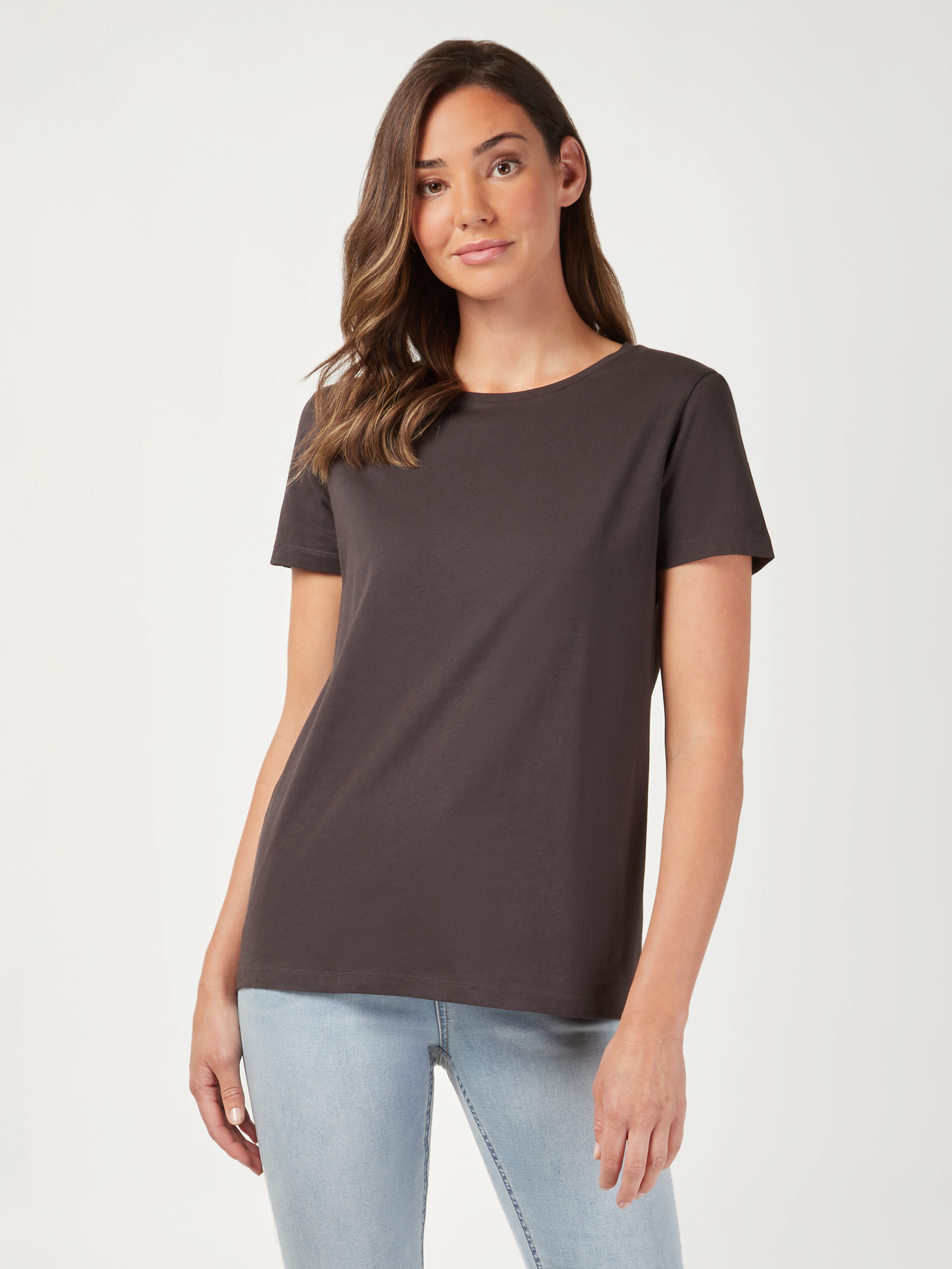 Curve Hem Crew Tee Charcoal