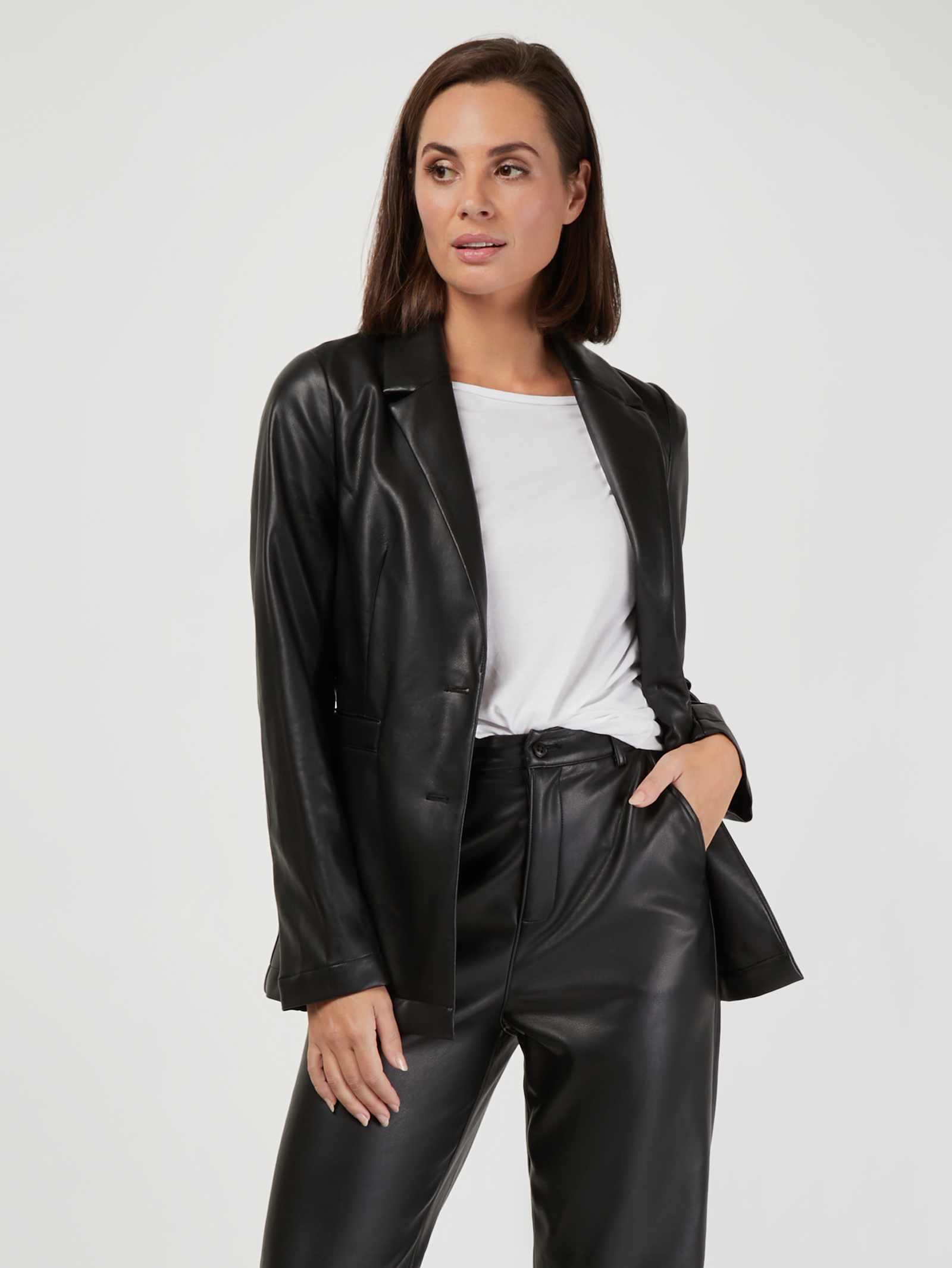 Dalia Faux Leather Blazer Black