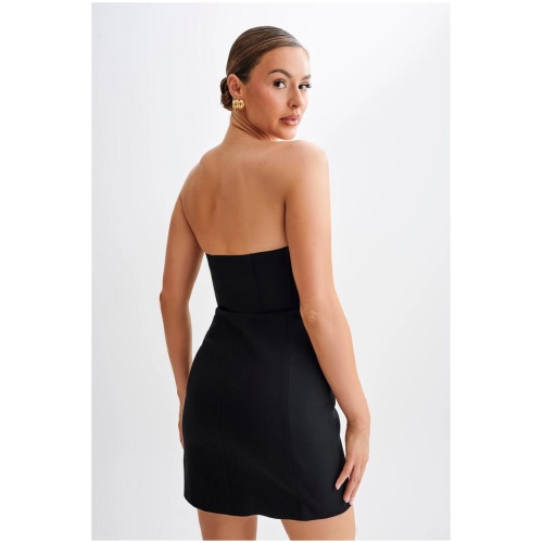 Deana Contrast Suiting Strapless Mini Dress - Black