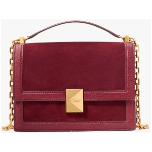 Deco Pebbled Leather & Suede Chain Shoulder Bag