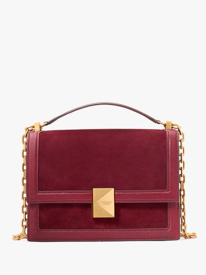 Deco Pebbled Leather & Suede Chain Shoulder Bag