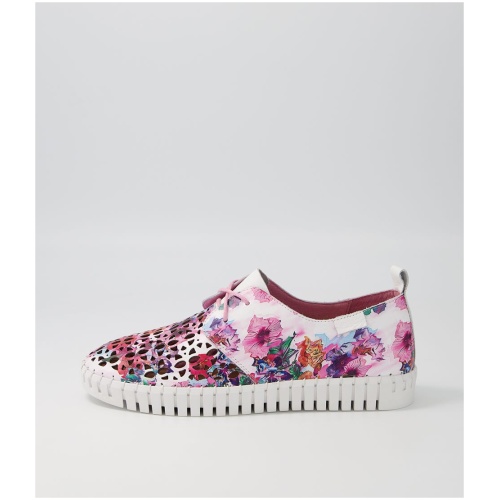 Django & Juliette Hessie Dj Poppy Print White Leather Poppy Print White Sneakers Womens Shoes Casual Casual Sneakers