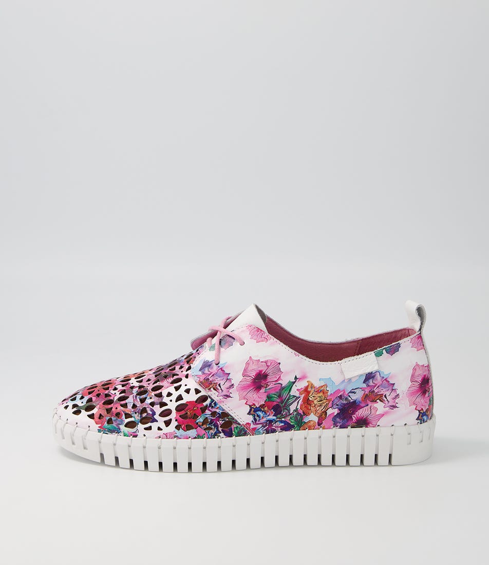 Django & Juliette Hessie Dj Poppy Print White Leather Poppy Print White Sneakers Womens Shoes Casual Casual Sneakers