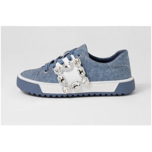 Django & Juliette Tamir Dj Blue Denim White Leather Blue Denim White Sneakers Womens Shoes Casual Casual Sneakers