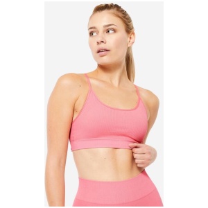 Domyos Women's Light Support Seamless Ribbed Sports Bra - Pink | Buy Online With Afterpay & Zip