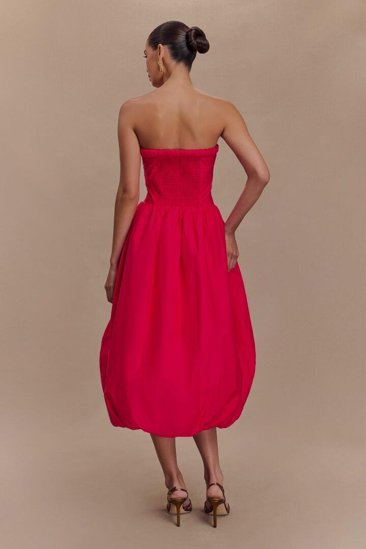 Dulce Puff Midi Dress - Raspberry