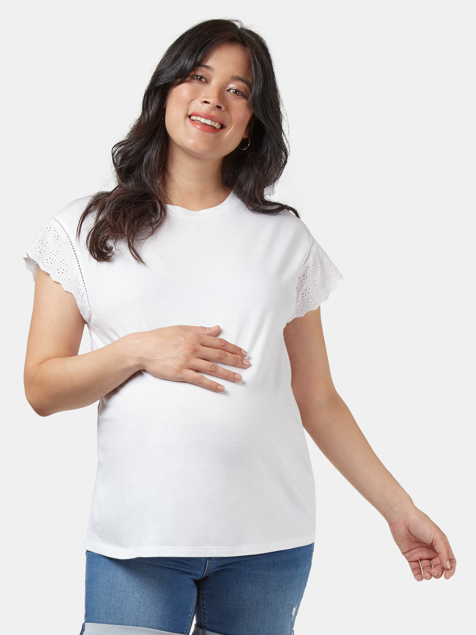 Elle Broderie Maternity Tee White