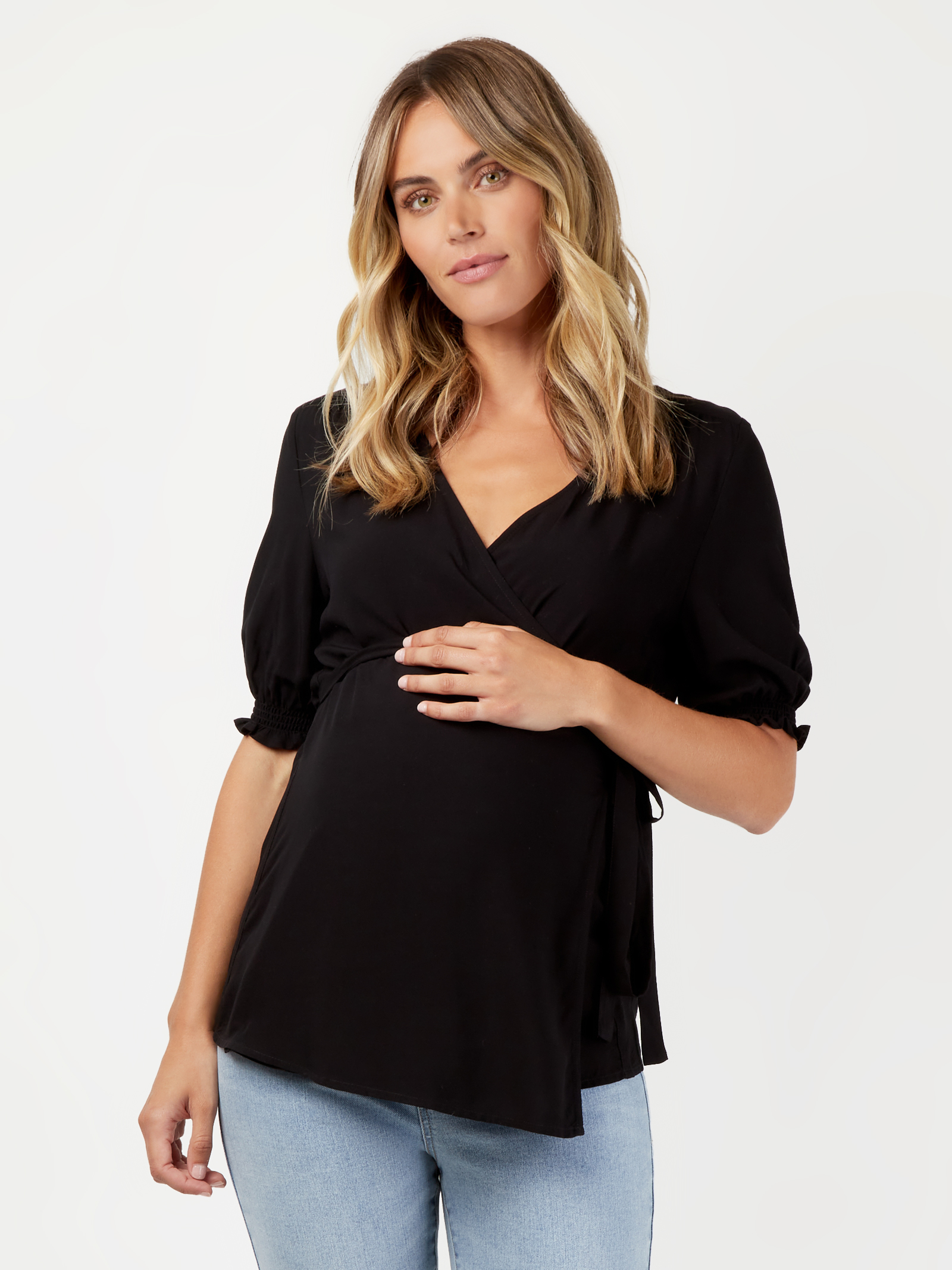 Eloise Cross Over Maternity Tee Black