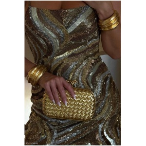 Eloise Hand Beaded Mini Dress - Gold Swirl Print