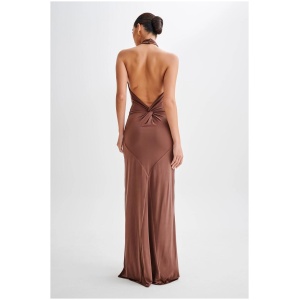 Elyna Slinky Halter Maxi Dress - Chocolate