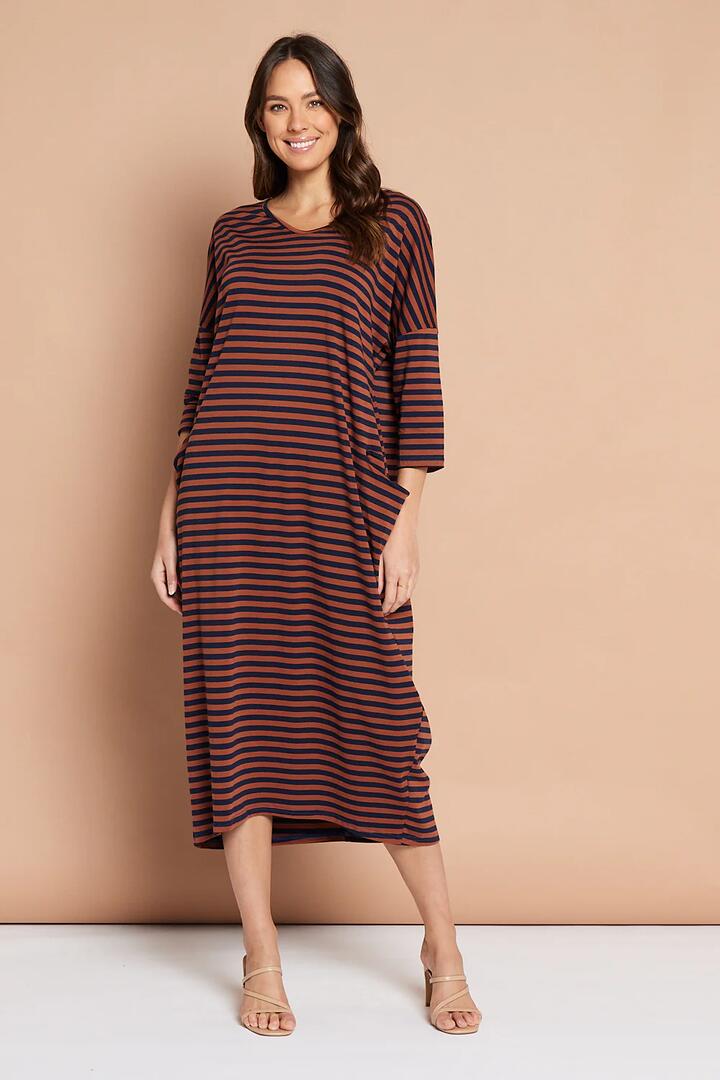 Emmy Maxi Dress - Brown Navy Stripe - L/XL