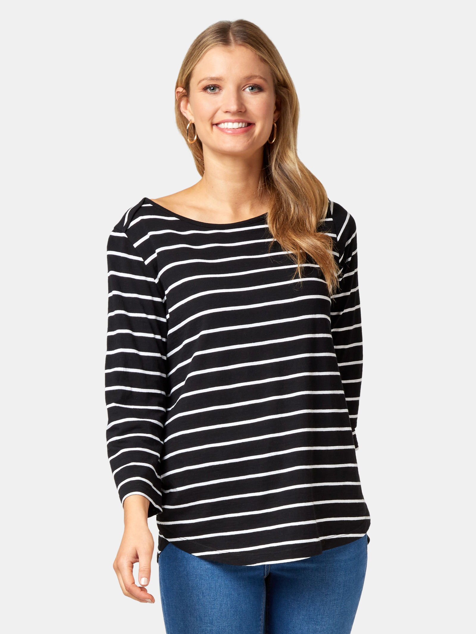 Essential Boatneck Tee Black/White Stripe