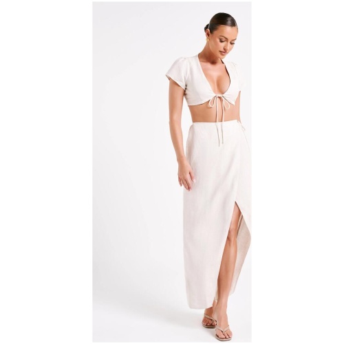 Fatima Linen Wrap Maxi Skirt - Natural