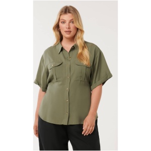 Forever New Women's Alara Curve Long Cinch Back Shirt in Khaki