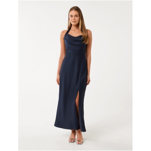 Forever New Women's Alice Halter Satin Maxi Dress in Navy