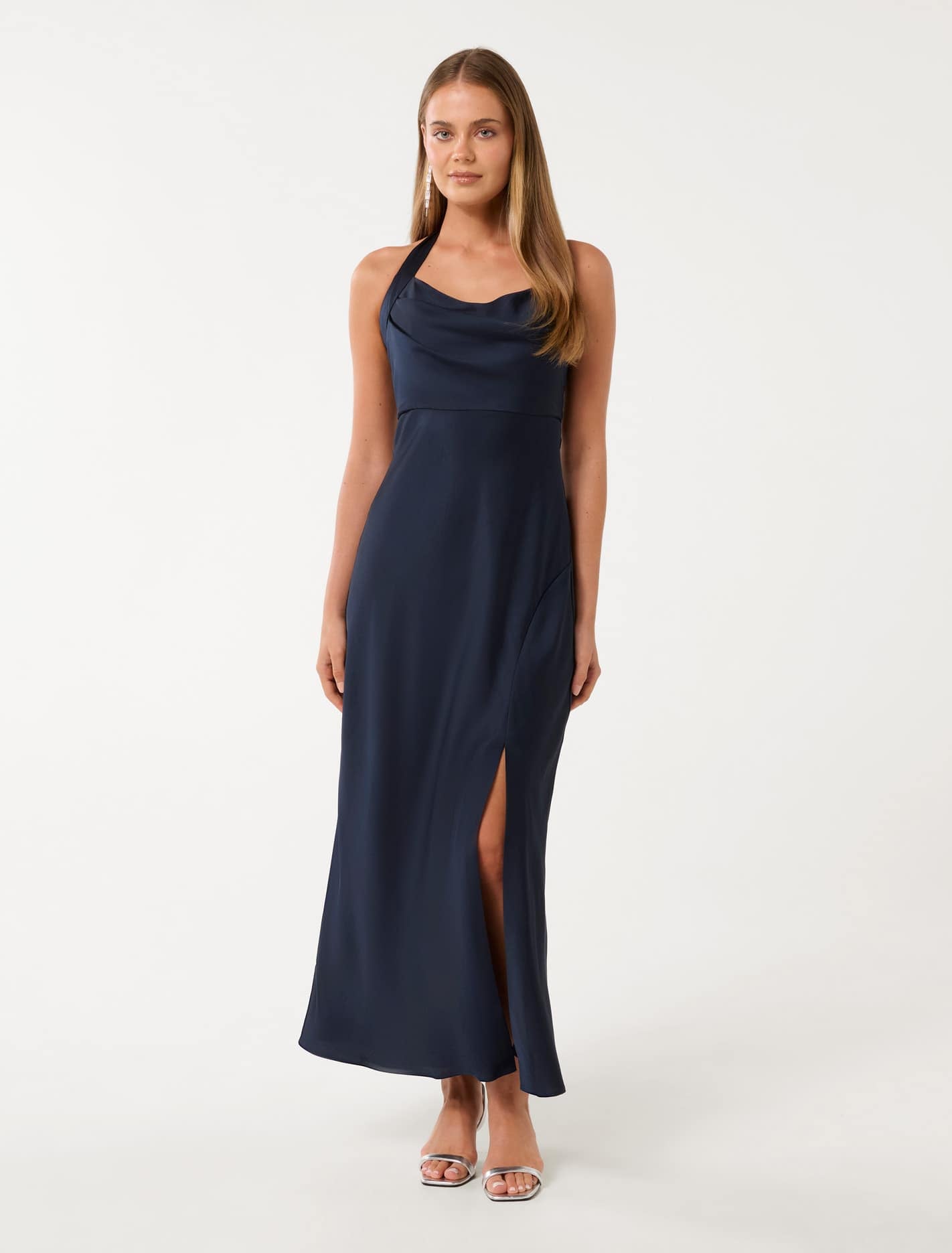 Forever New Women's Alice Halter Satin Maxi Dress in Navy