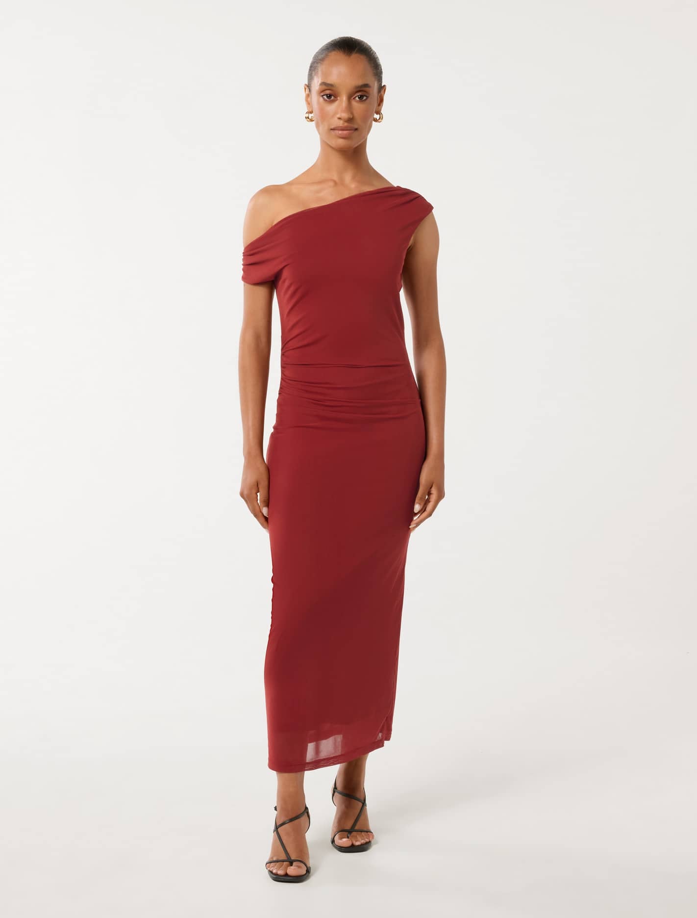 Forever New Women's Anais Petite Mesh Midi Dress in Winery