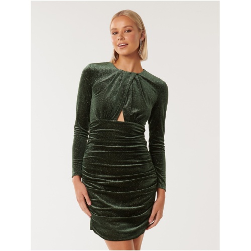 Forever New Women's Aria Glitter Velvet Mini Dress in Green