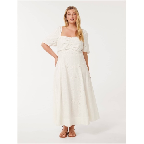 Forever New Women's Bellona Curve Broderie Midi Dress in Porcelain