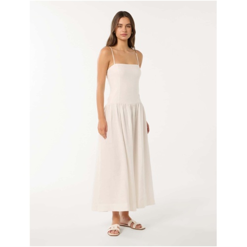 Forever New Women's Brooke Linen Drop Waist Midi Dress in Porcelain