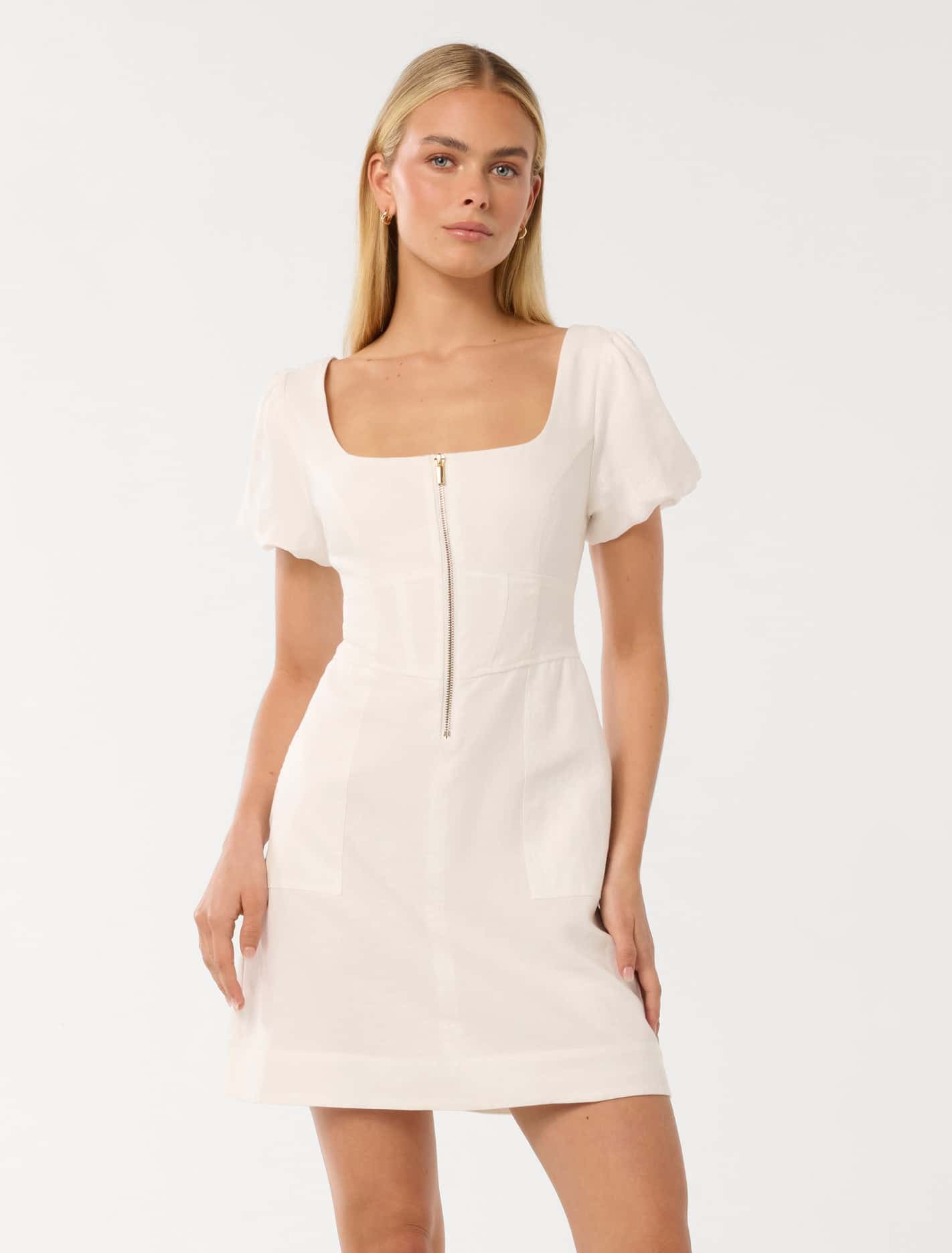 Forever New Women's Brooklyn Zip-Detail Mini Dress in Porcelain