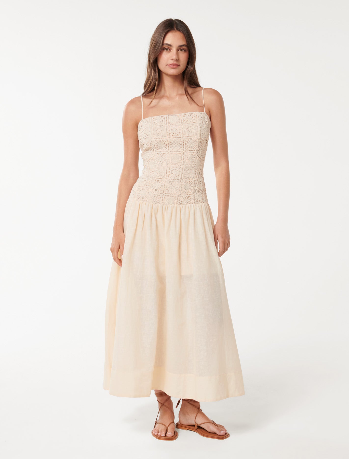 Forever New Women's Cara Crochet Midi Dress in Neutral