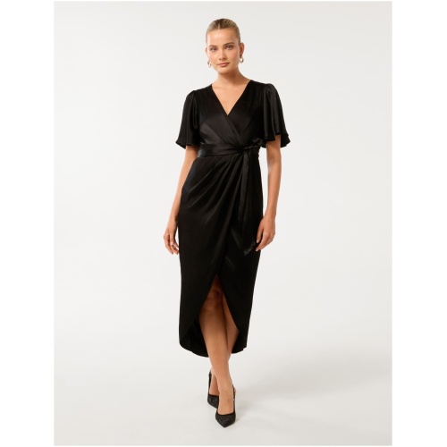 Forever New Women's Carolina Satin Midi Dress in Black