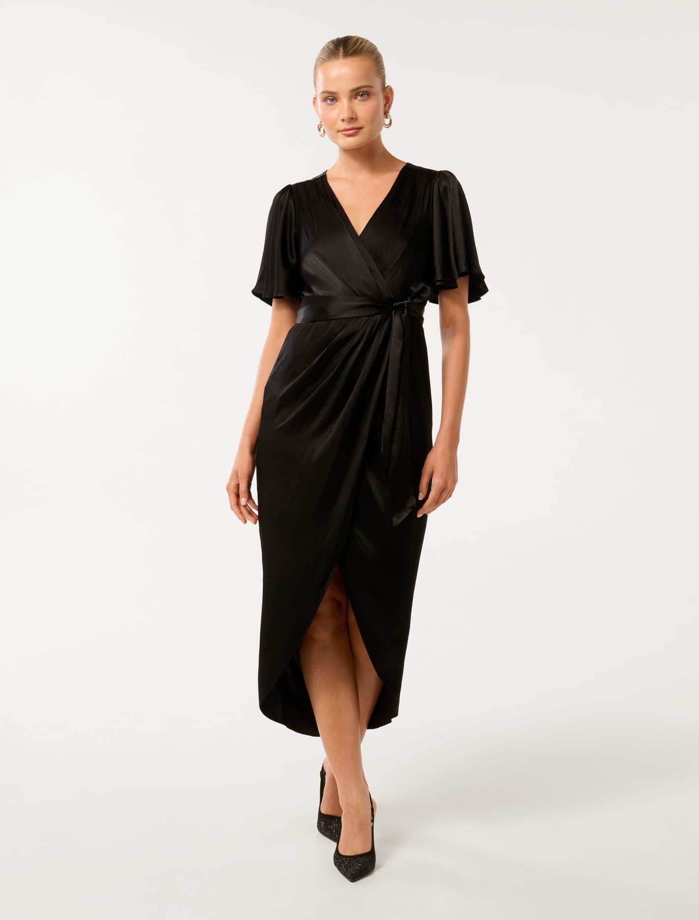 Forever New Women's Carolina Satin Midi Dress in Black