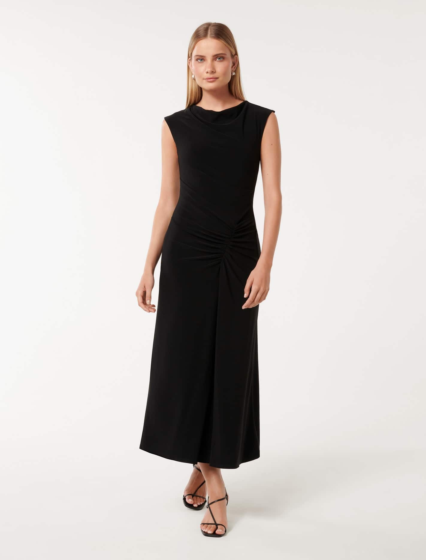 Forever New Women's Carrie Draped Bodycon Midi Dress in Black