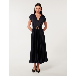 Forever New Women's Catherine Satin Pleated Midi Dress in Navy