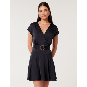 Forever New Women's Cordelia Satin Wrap Mini Dress in Navy