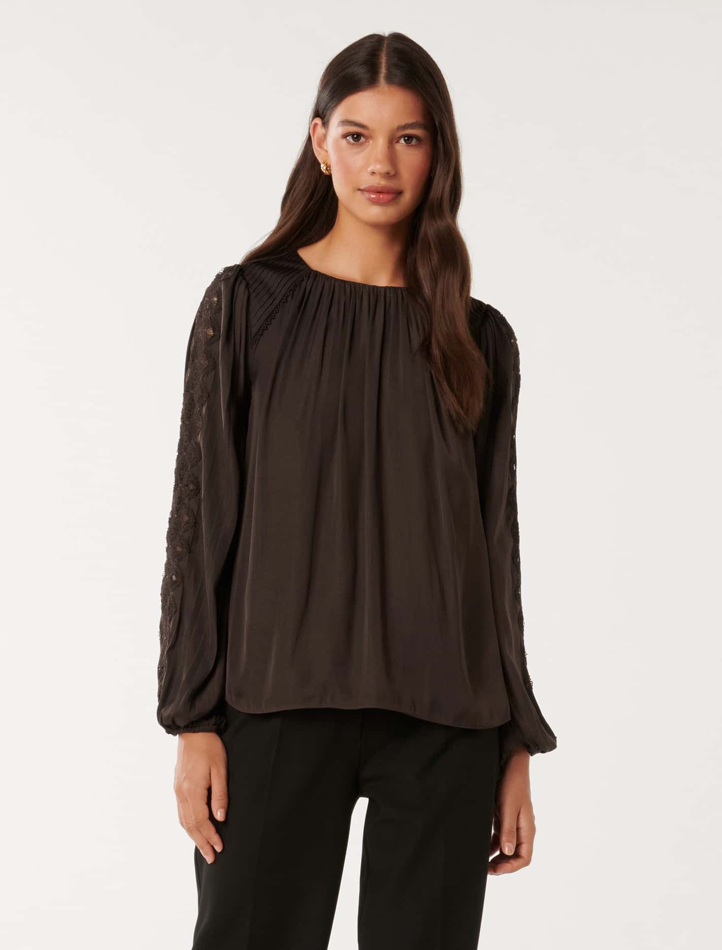 Forever New Women's Della Interest Detail Shell Blouse in Chocolate