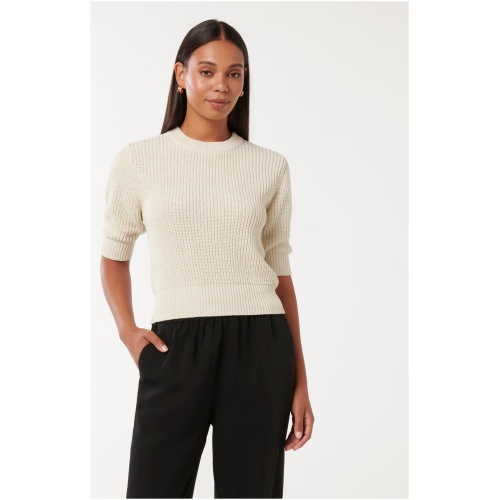 Forever New Women's Eryn Knitted Tee Shirt in Bone