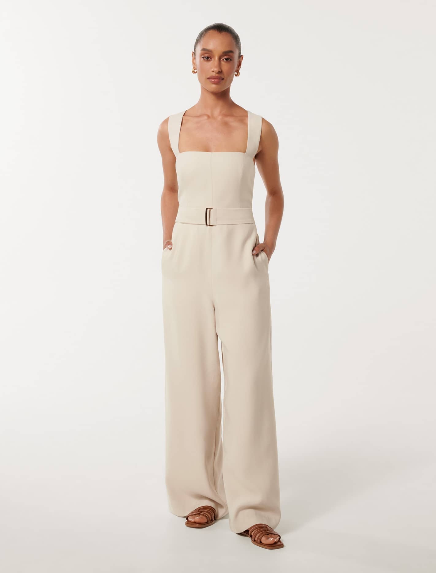 Forever New Women's Estella Petite Belted Jumpsuit in Stone