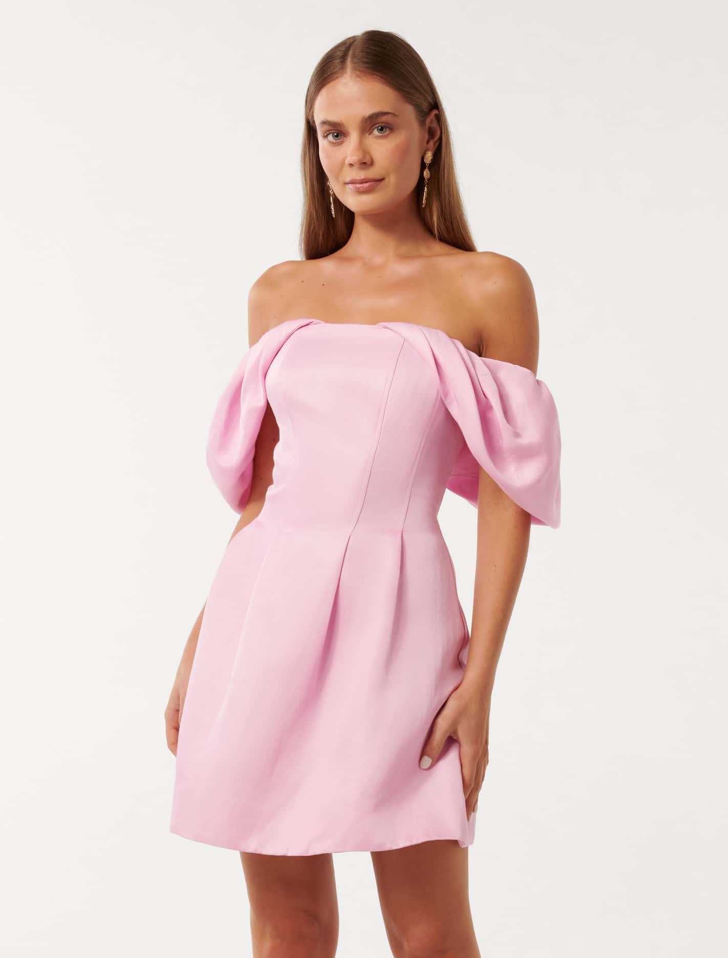 Forever New Women's Jacquie Off Shoulder Mini Dress in Pink