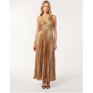 Forever New Women's Jayden Metallic Pleated Maxi Dress in Gold