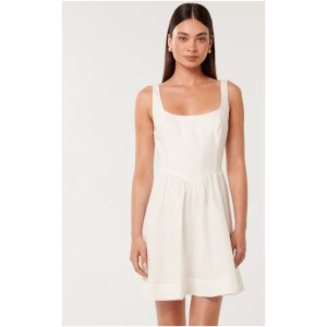 Forever New Women's Lauren Linen Seam-Detail Mini Dress in Porcelain