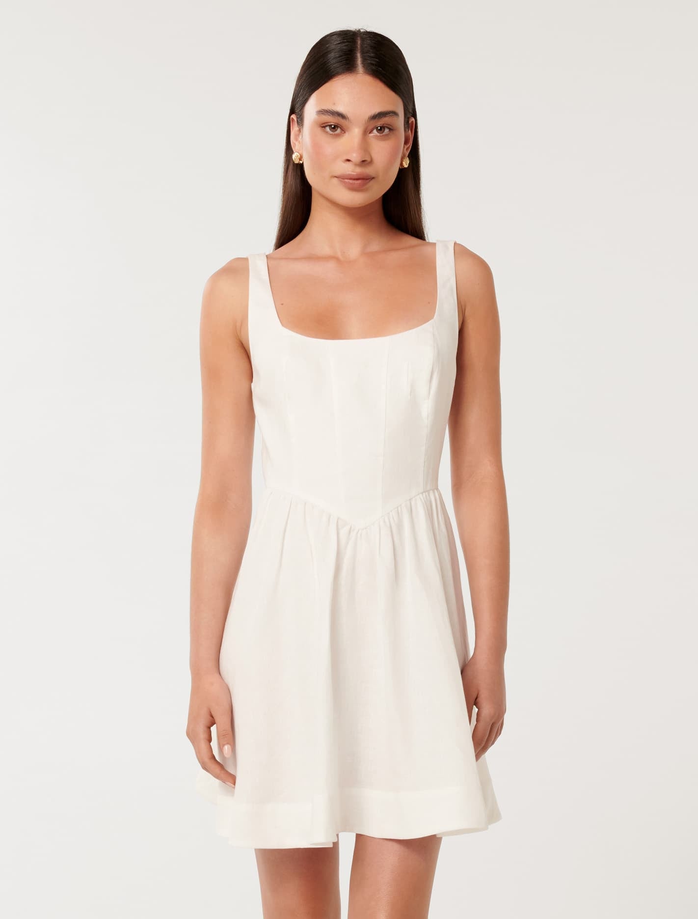 Forever New Women's Lauren Linen Seam-Detail Mini Dress in Porcelain