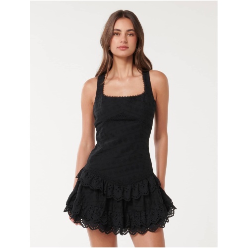 Forever New Women's Lila Broderie Mini Dress in Black