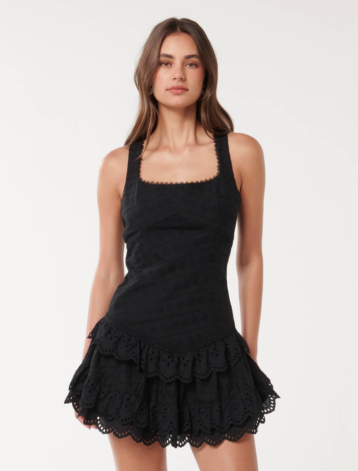 Forever New Women's Lila Broderie Mini Dress in Black